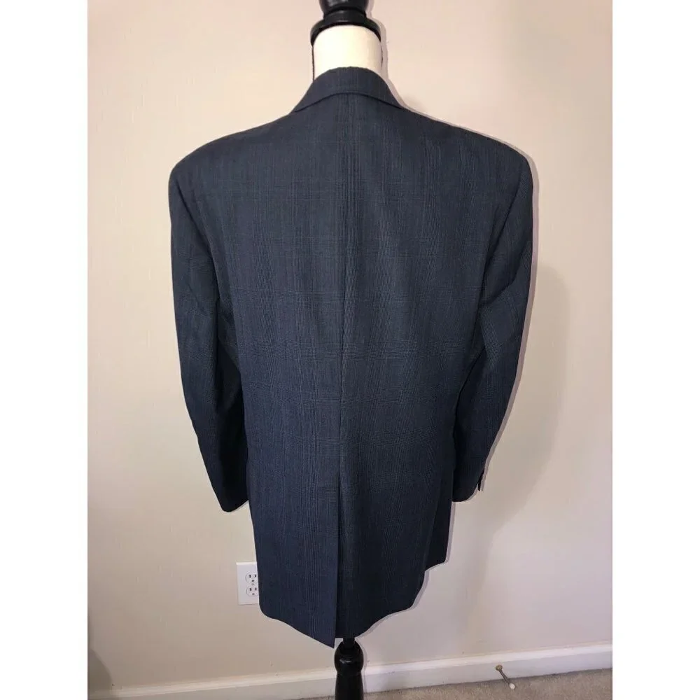 Hart Schafner Marx Mens Size 40R Sport Coat Blazer Blue 2 Button Glen Plaid FLAW